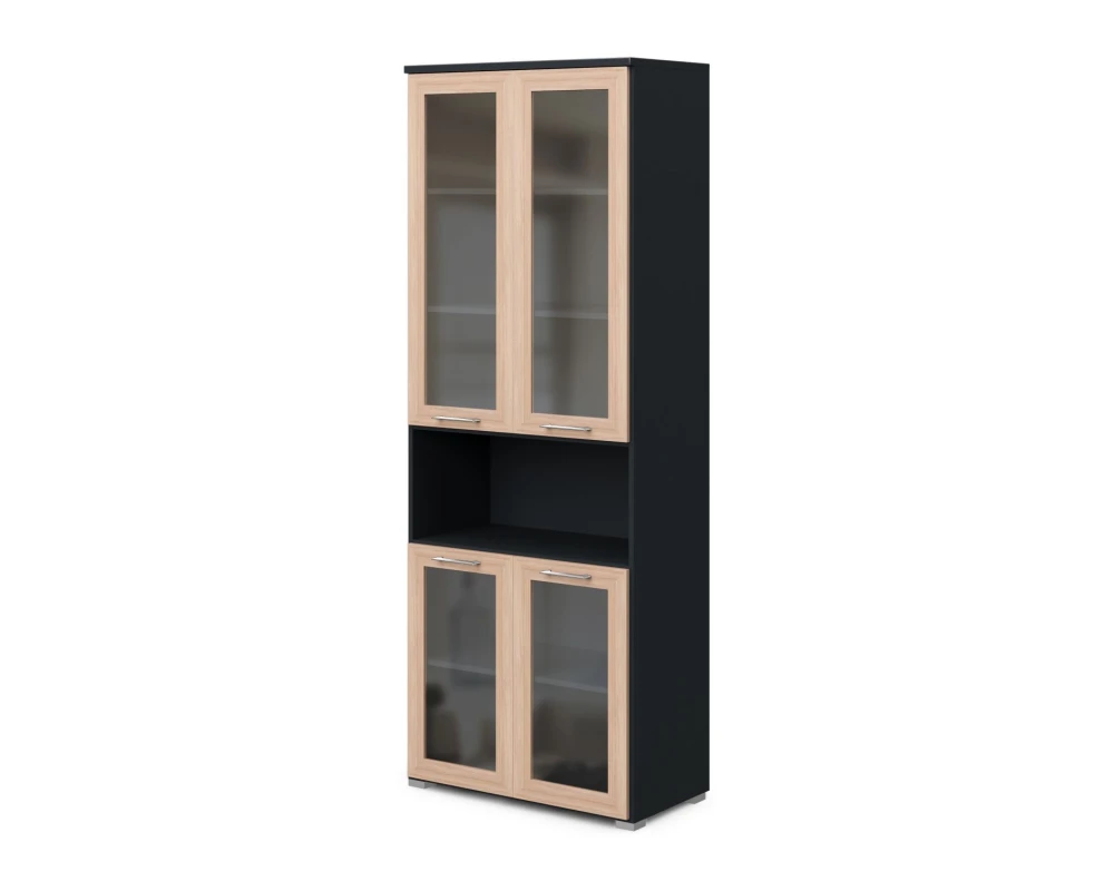 Шкаф-комби с нишей, двери в раме MDF, задняя стенка ДСП, 78,6х42х210,5 Smart Director Дуб медовый/Черный графит